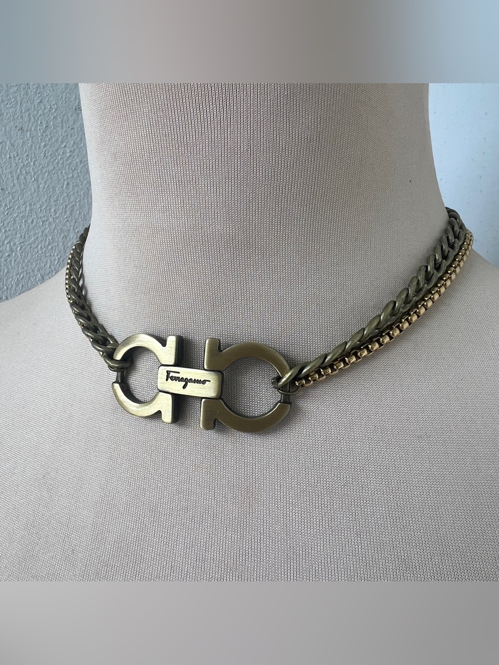 Salvatore Ferragamo Custom Necklace | Vintage Bronze Gancini Choker 15-17”